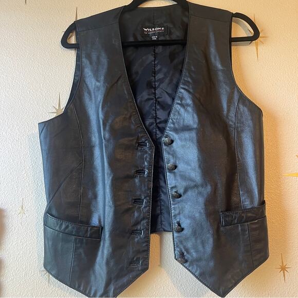 90s Wilsons Leather Classic Black 100% Leather Vest size Large EUC - Picture 9 of 15